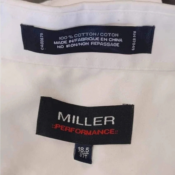 Miller Performance  White 100% Cotton Long Sleeve Dress Shirt Size 18.5 - Picture 4 of 7